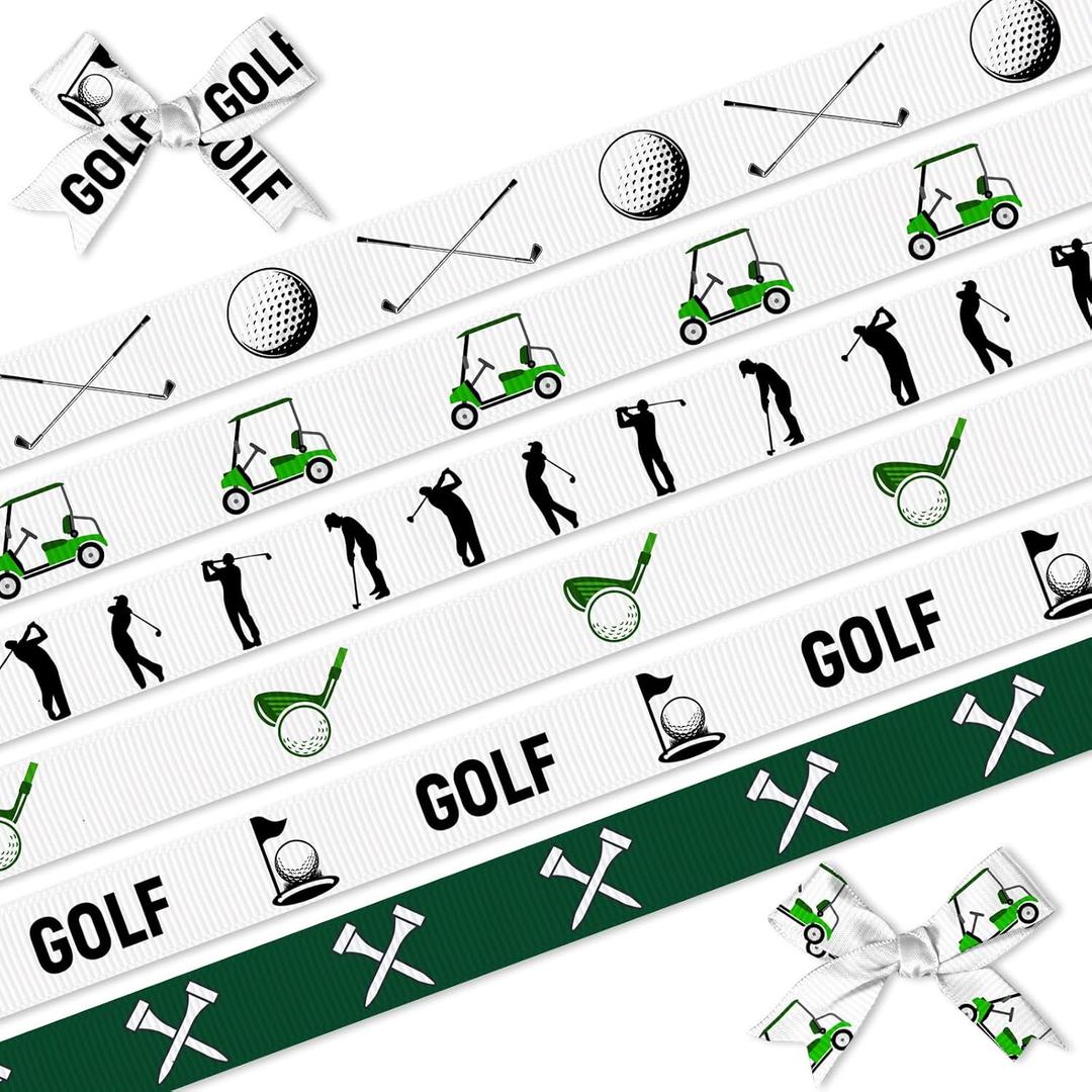 Golf Ribbon for Gift Wrapping Crafts  6 Rolls Grosgrain Golf Ball Cart Ribbon for Gift Wrapping Party Decorations Wrapping Paper Scrapbook Crafts 0.39 Inch  3 Yards Each
