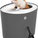 IRIS USA Cat Litter Box, Large Top Entry with Litter Catching Lid and Scoop, Dog Proof, Cat Box Enclosure, Dark Gray/White