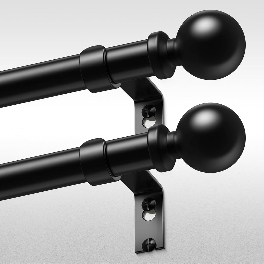 2 Pack Curtain Rods 36-60 Inch, Black 1 Inch Adjustable Heavy Duty Curtain Rods for Windows, Decorative Modern Window Treatment Rod, Splicing Metal Drapery Pole, Easy Installation