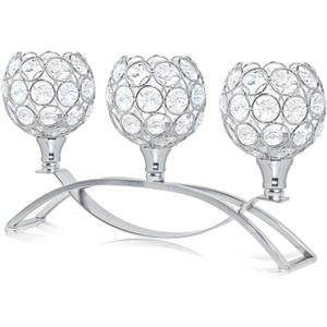 Crystal Tealight Candle Holder Centerpiece Home Decorative Candlestick Holder Elegant Table Centerpiece Home Decor Wedding Party Anniversary (Silver, 3 Arm)