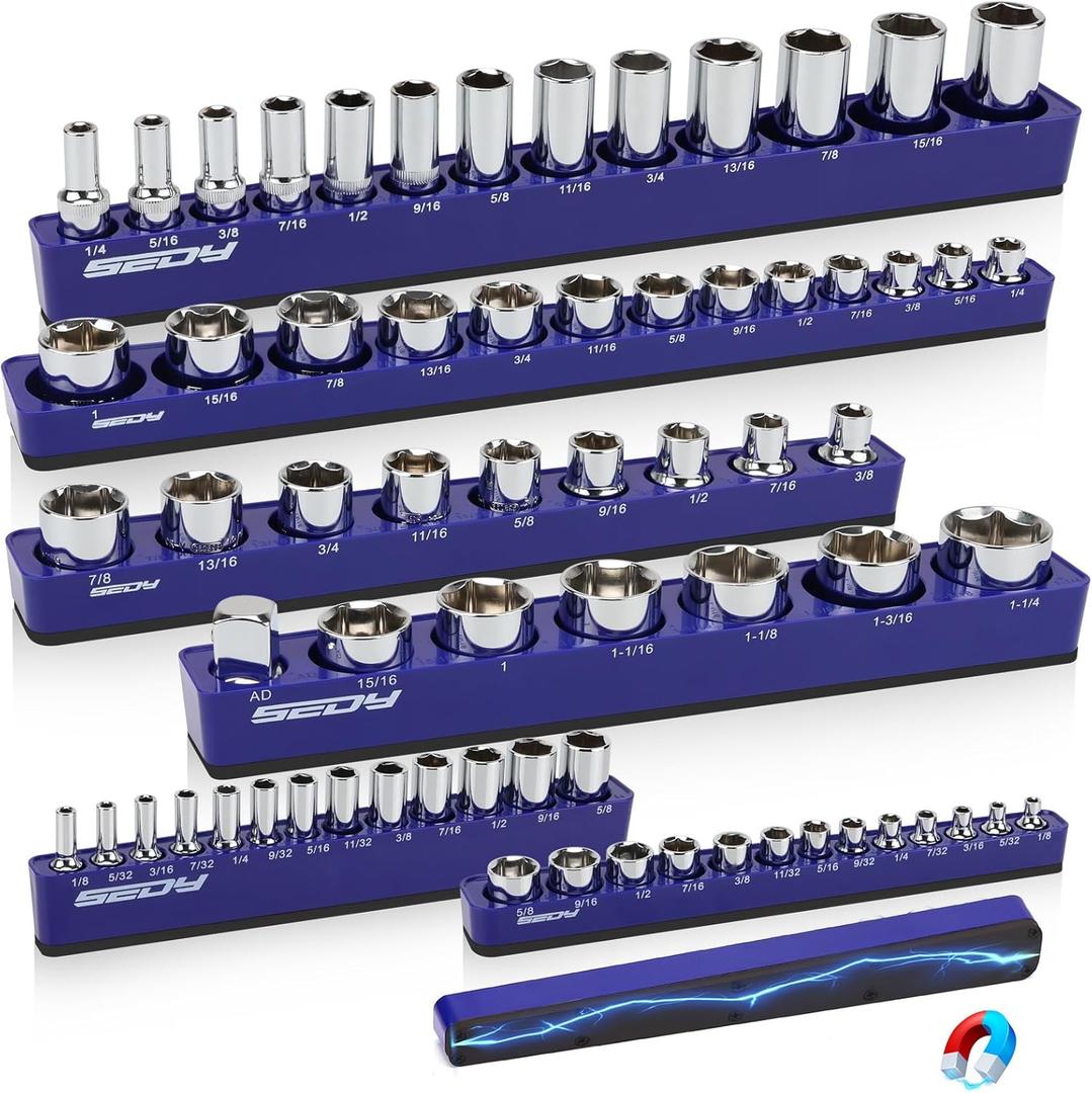 6-Piece 1/4" 3/8" 1/2"-Driver SAE Magnetic Socket Organizer Set (Holds 68 Sockets) - Detachable Tool Tray with 5mm Magnetic Base for Garage/Home Workshop(Sockets Not Included)