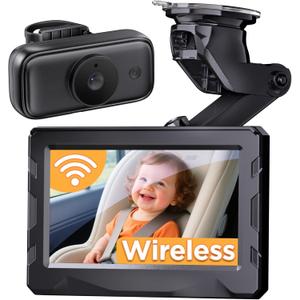 Wireless Baby Car Camera - 40 Hours Rechargeable Battery with Auto Sleep & Night Vision, 4.3'' 1080P HD Video Car Baby Monitor - 360 Rotating Rear Facing Back Seat Cam, Newborn Essential New Mom gift