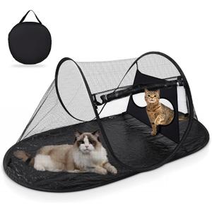 Tailtastic Outdoor Cat Tent with Removable Interactive Fabric,Outdoor Cat Enclosures for Indoor Cats, Portable Pet Playpen Ideal for Hiking, Traveling, and Sunbathing-Black