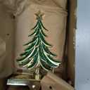 JUSTOTRY Christmas Stocking Holders for Mantle Glitter Green Xmas Tree Gold Stocking Holder for Fireplace Home Decor Holiday Gifts Christmas Decorations Supplies Non-Skid Durable and Sturdy