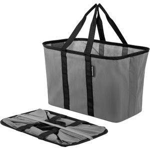 CleverMade EcoBasket Reusable Grocery Tote - 30L - Pack of 1 - Gray Black - Collapsible Storage Shopping Organizer - Heavy Duty Utility Bag Home