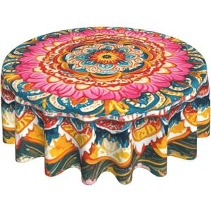 Mandala Floral Tablecloth Spring Summer Round Table Cover Washable Table Cloth for Home Kitchen Party Picnic 60 Inch