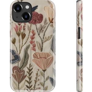 DEENAKIN for iPhone 15 Case - Wireless Charging Compatible - Dual-Layer Hard Shell & Silicone Cover - Shockproof Protective Phone Case with Trendy Cute Designs for Women - Serene Floral Artwork