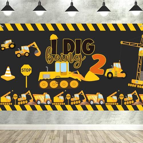 Construction 2nd Birthday Party Supplies Backdrop Banner Dump Truck Excavator Crane Digger Zone Background Photo Booth Props for Boys Construction Two Years Old Birthday Party Decorations Favors