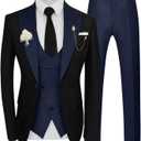 Wangyue 3 Piece Men's Suit Slim Fit Tuxedo for Men Wedding Prom Suits for Men Double Breasted Suit Blazer Vest Pants Sets (Medium, Navy)