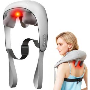 Neck Massager with Heat - Neck Massager for Pain Relief Deep Tissue with 6 Heads, 3-Speed Electric Cordless 6D Deep Kneading Shoulder Massager, Home Office Car Use, Gifts for Men, Women