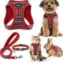 GAMUDA Small Dog Harness Collar and Leash Set, Step in No Chock No Pull Soft Mesh Adjustable Dog Vest Harnesses Plaid Reflective for Dogs Puppy Cats Kitten Rabbit (Red, S)