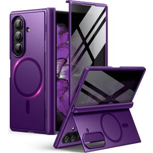 BERFY for Samsung Galaxy Z Fold 7 Case with Privacy Screen Protector, [Compatible with MagSafe][Anti Spy] Built-in Hidden Kickstand, Full-Body Shockproof Slim Phone Case for Z Fold 7, Purple