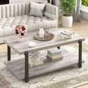 FOLUBAN Rustic Coffee Table, Modern Wood Center Table for Living Room, Industrial 2 Tier Rectangle Low Cocktail Tea Table with Storage Shelf, Light Grey, 42 inch