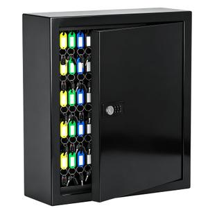 Wensha Lock Key Cabinet with Storage: 131-Keys Steel Wall Mount Key Cabinet Organizer - Large Storage and Secure Combination Lock Box for Office Home Business Black