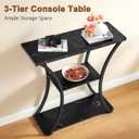 Hoctieon 3 Tier Console Table with Open Wood Shelves, Decorative Entryway Table with Curved Metal Frames, Narrow Sofa Table for Entrance, Living Room, Hallway, Black Marbled, 31.5" L X 11.8" W X 31.5" H