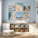 6pcs Coastal Canvas Wall Art Blue Beach Hydrangea Themed Posters Prints Sailboat Bike Flowers beach umbrellas Pictures Wall Decor Ocean View Paintings for Dormitory Apartment Home Decor Unframed, 10"L x 8"W