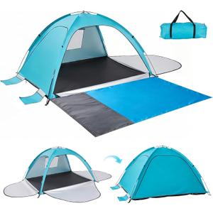 Beach Tent Sun Shelter with Extended Sand Mat - UPF 50+ UV Protection,3 Doors Easy Set up Beach Shade Tent, Portable Beach Cabana for 3-4 Person