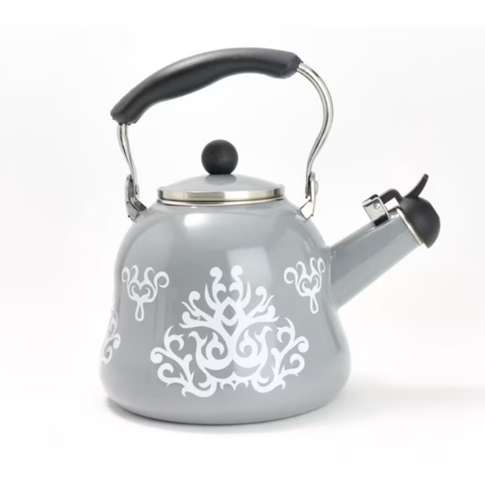 Temp-tations 2.3-qt Enamel on Steel Tea Kettle Model K85319 Grey Damask