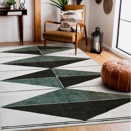 Moroccan Washable Rugs 5x7, Geometric Soft 5x7 Area Rugs for 5' x 7' Blue/Grey