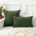 Kevin Textile Spring Throw Pillow Covers Soft Corduroy Decorative Set of 2 Boho Striped Pillow Covers Pillowcases Farmhouse Home Decor for Couch Bed Sofa Living Room 12x20 Inch Moss Green