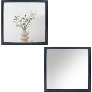 2 PCS Wooden Frame Square Decor Mirror, 12.6" x 12.6" Unbreakable Acrylic Decorative Mirror Wall Mounted, for Bathroom Entryway Bedroom Living Room Entryway Decorative
