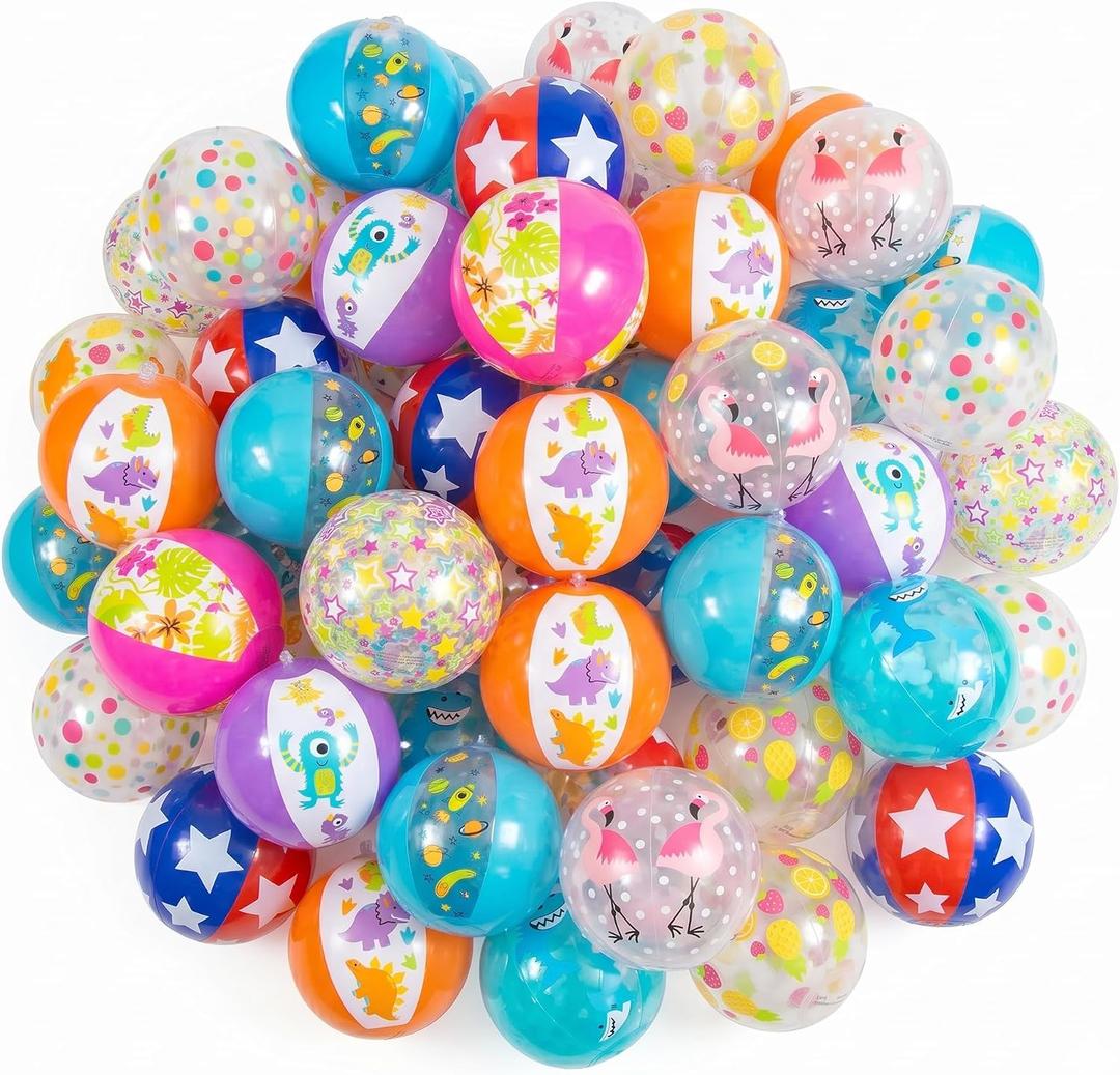 Fun Express Mini Beach Balls Bulk Set 50 Pack - 5 Inch Inflatable Pool Toys for Kids Ages 4-8 | Colorful Beach Games for Pool Party Decorations, Summer Birthday Favors & Outdoor Water Play Activities