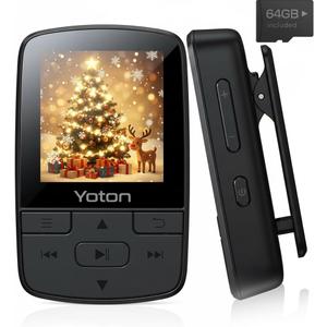 Yoton MP3 Player with Bluetooth 5.2, 64GB, HiFi-Music, with Sports Clip and Independent Volume Button, FM Radio, Earphones Included (Black)