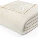 Beige Blanket Super Soft Cozy 50" x 60" Beige Knit Throw Blanke for Couch Soft Christmas Blanket for Woment (Heather Beige), Pack Of 2