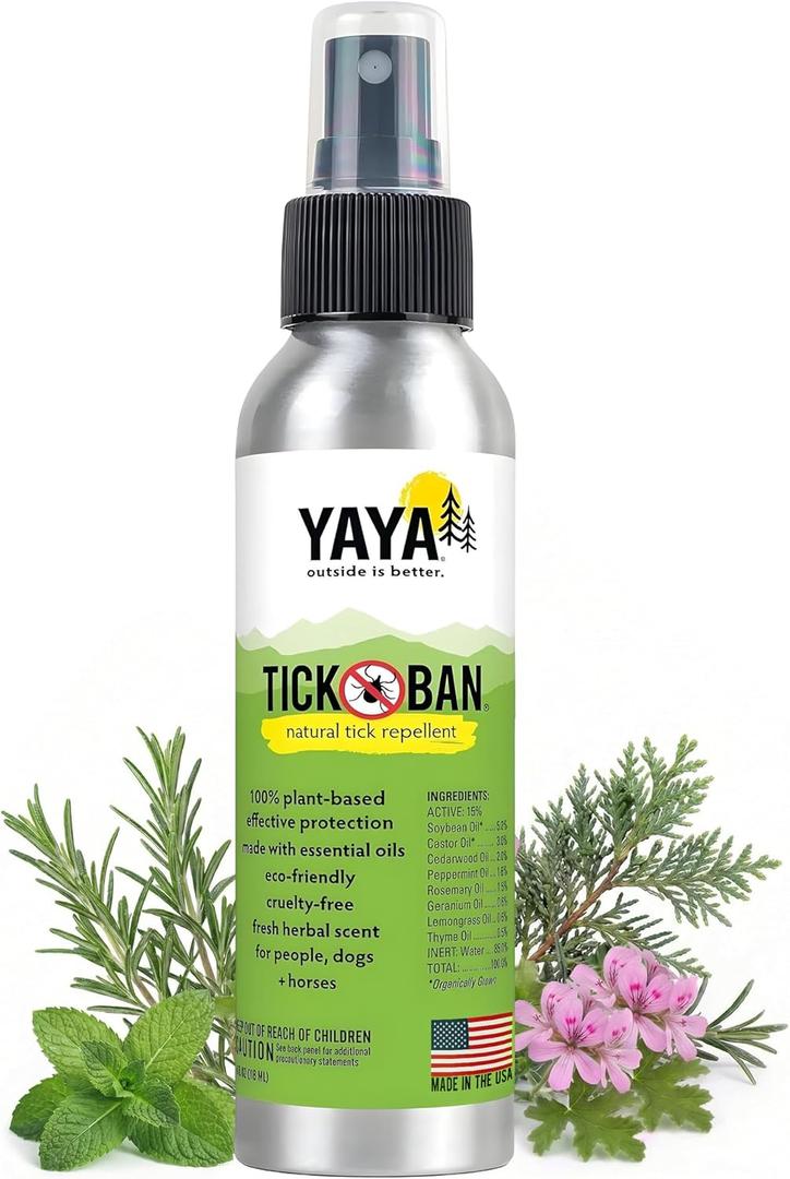 Yaya Organics All Natural Extra Strength Tick Repellent DEET Free - 4 Ounce Spray Bottle