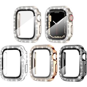 Goton 4-Pack Bling Case for Apple Watch Screen Protector 41mm Series 9/8/7, Women Glitter Diamond Rhinestone Protector for iWatch Cover Accessories 41 mm (Clear+Starlight+Black+Rose Gold( Glass))