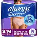 Always Discreet Adult Incontinence Underwear for Women and Postpartum Underwear, Small/Medium, Up to 100% Bladder Leak Protection, 19 Count