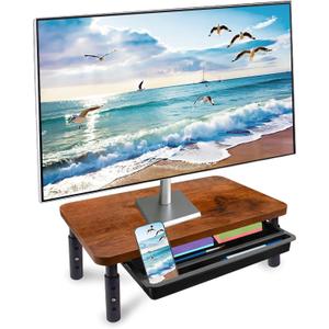Monitor Stand, Rich Brown Monitor Riser, Monitor Stand for Desk, Stand Monitor, Solid Wood & Metal Computer Monitor Stand, Ergonomic TV Riser Block, 1 Pack, Rich Brown, 14.5 Inch