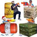 Premium Package 4 Combat Battlefield Inflatables, Compatible with Nerf, Laser tag, Water Gun for Boys Birthday Party Activities and Decoration