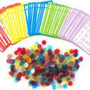 Yuanhe Bingo Cards Game Set - Includes 50 Bingo Cards and 500 Colorful Transparent Bingo Chips, for Bingo Games and Card Games