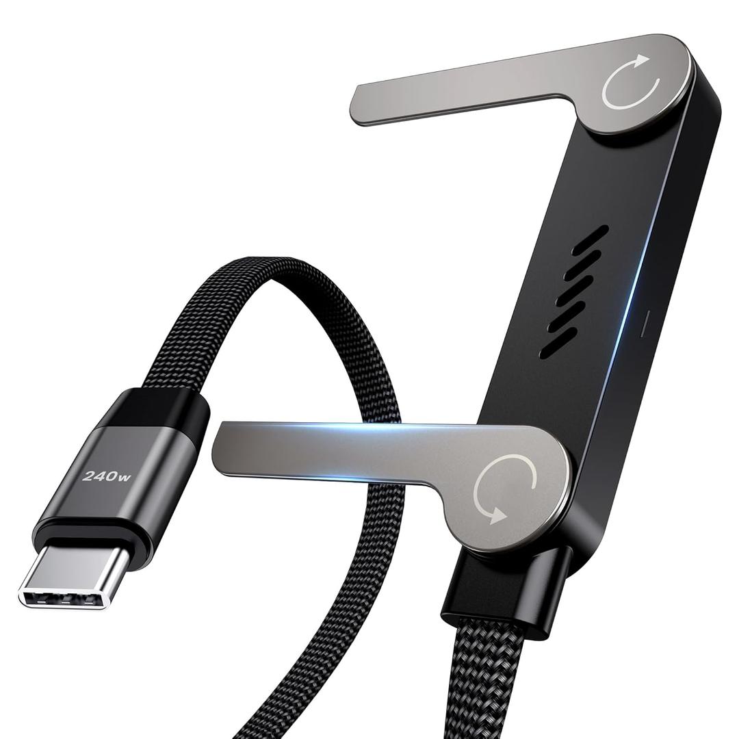 LOOHOI USB C to USB C Cable, 240W Fast Charging Cable with Built-in Phone Stand (5 FT, Black), Durable Braided Type-C Cable with 90 Angled T-Shaped Stand (1PCS)