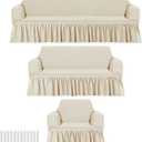 Fanfanwin 3 Pcs Sofa Slipcover Set for Couch Cushion Durable Washable High Elastic Stretchable Furniture Couch Covers with Skirt for Sofa Loveseat Arm Chair(Beige,Seersucker)