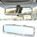 Bling Car Rear View Mirror, Rhinestones Crystal Clip-on Rearview Mirror with HD Glass, Compatible with Most Cars, SUVs, Vehicles, Auto Interior Accessories for Women Girl (White)