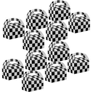 Adorox Set of 12 Checkered Racing Treat Boxes - Race Car Theme Party Favors for Birthday Parties, Events, and Celebrations