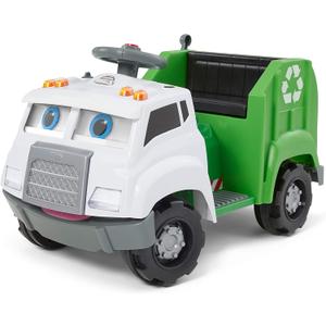 Kid Trax Real Rigs Toddler Recycling Truck Interactive Ride On Toy, Kids Ages 1.5-4 Years, 6 Volt Battery and Charger, Sound Effects, 9 Recycling Accessories Included,Green, Large