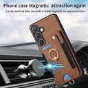Asuwish Phone Case for Samsung Galaxy S24 Wallet Cover with Tempered Glass Screen Protector and Wrist Strap RFID Credit Card Holder Ring Stand Cell Accessories S 24 24S G5 SM-S921U Women Men Brown