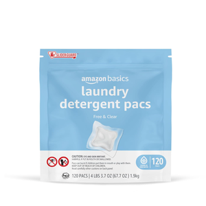 Basics Laundry Detergent Pacs, Free & Clear, Hypoallergenic, Fragrance Free, HE Compatible, Easy to Use, 120 Count (New Packaging)
