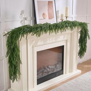 2Pcs 6FT Norfolk Pine Garlands Realistic, Real Touch Winter Xmas Garland, Christmas Decorations Indoor Outdoor, Artificial Holiday Decor Faux Greenery for Mantle, Fireplace, Table