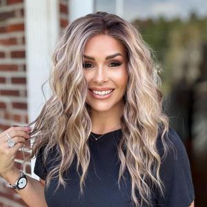 AlSOM Mila Sugar Maple Water Wave Free Part SyntheticLace Front Wig with Scandinavian Hairline Glueless Wig 16Inches