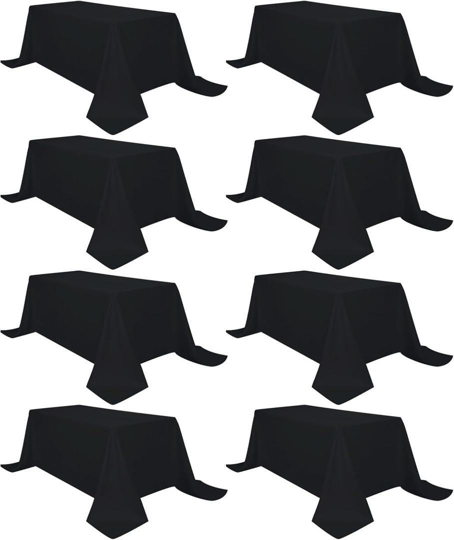8 Pack Black Tablecloth 90 x 132 Inch Polyester Table Cloth for 6 Foot Rectangle Tables, Wrinkle Resistant Washable Decorative Fabric Covers for Wedding Party Banquet Buffet and Camping