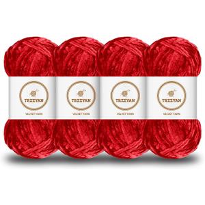 3.5 oz/Skein Chenille Plush Velour Cozy Float Lines for Fancy Lines for Crochet DIY Thick Weave Making Toys, Clothing (4 skeins, red)