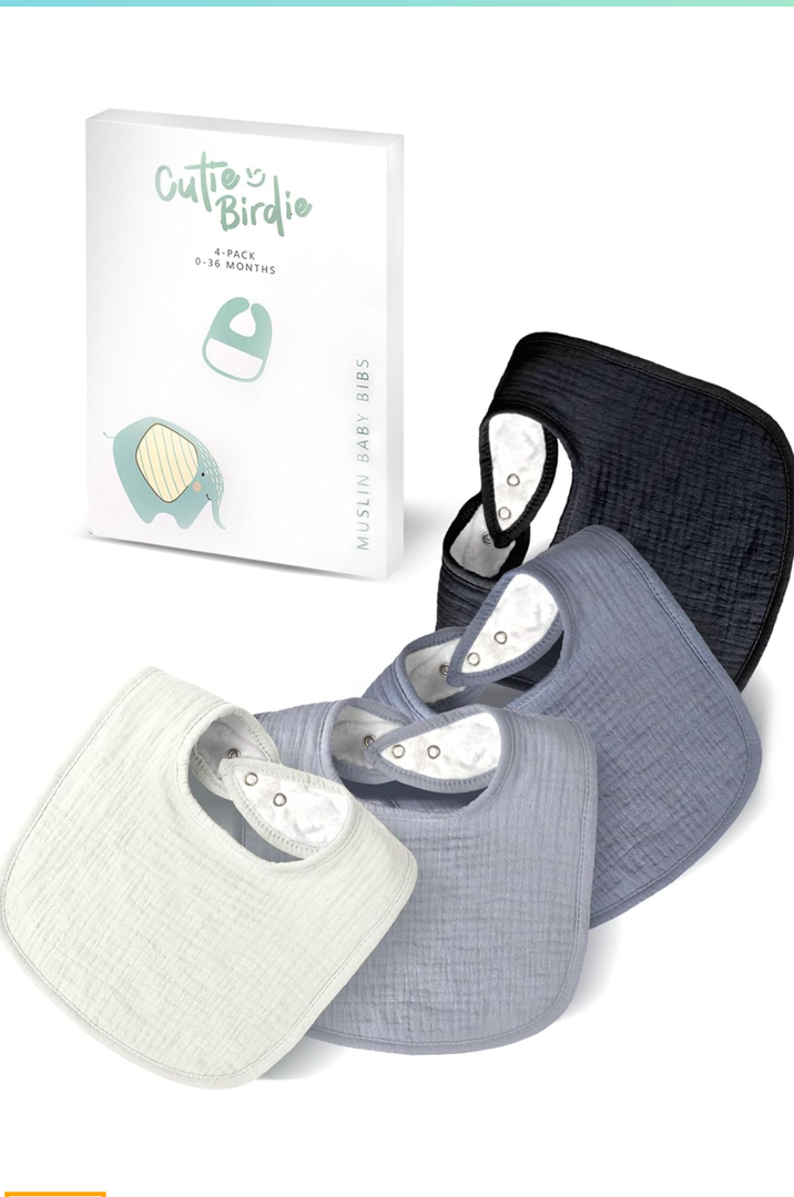 Muslin Baby Bibs for Unisex Girls & Boys- 4-Pack 100% Cotton Baby Bibs for Drooling and Teething, 0-36 months, Baby boy gifts, Baby shower gifts