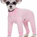 Dog Striped Recovery Suit, Puppy After Surgery Onesie for Female Male Dogs, Dogs Cats Long Sleeve Pajamas Bodysuit, Surgery Abdominal Wound Bandages Clothes, Dog Pant for Shedding Skin Disease, Large
