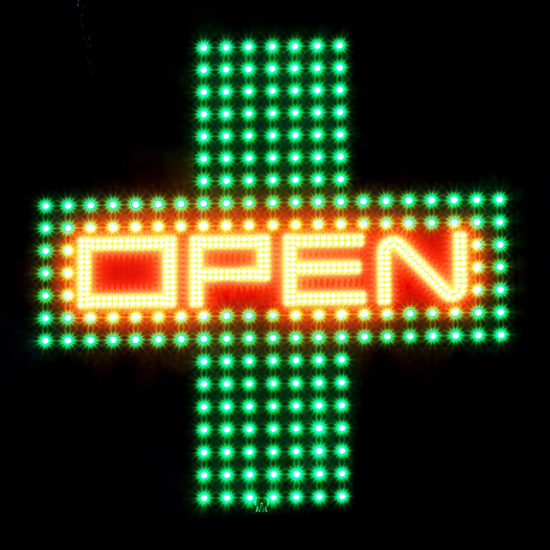 16x16Cross LED Open Sign with Remote Controls,Hanging Ultra Bright Open Signs for Buiness,Drug Store, Shops, Window Decor
