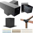 Pergola Kit, 15 4-Way Slanted Roof Pergola Bracket Set, PowderCoated Roof Wall Mount Pergola Brackets 4" x 4" (Actual: 3.5x3.5 Inch), Pergola Hardware for Porch Gazebo Backyard (3 pcs), Black