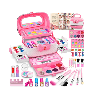 Hollyhi 58 Pcs Kids Makeup Kit for Girl, Princess Toys Real Washable Cosmetic Set with Mirror, Kids Makeup Sets for Girls, Play Make Up Birthday Gifts for 3 4 5 6 7 8 9 10 11 12 Years Old Kid (Pink)